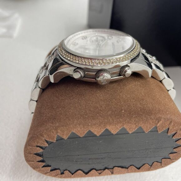 Michael Kors Watch Women's Runway Chronograph SSWhite Crystal Silver Tone Dial - Picture 9 of 16